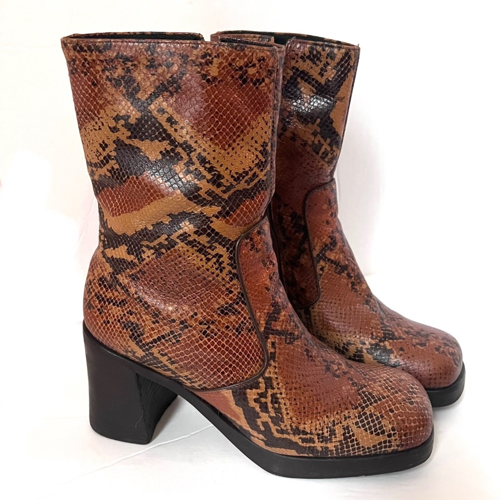 Durango Boots Genuine Leather Platform Western Snake Print Size 8.5 Brown Black